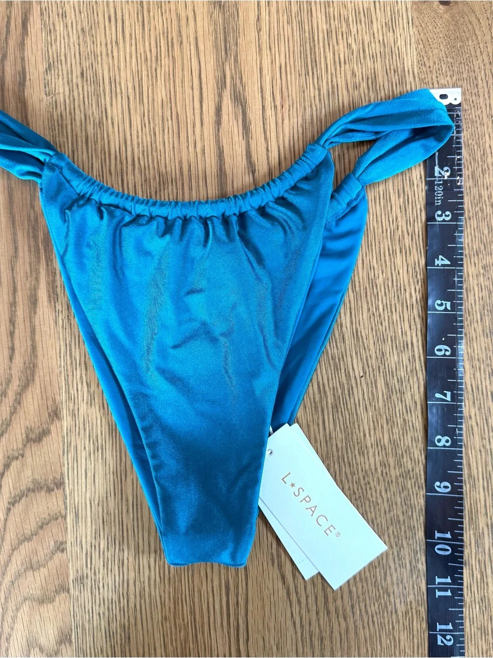 L*Space Jayce Bikini Bottom Bitsy Teal Ruched String Size M